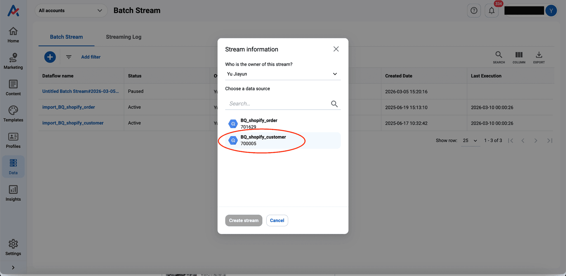 Set BigQuery as input